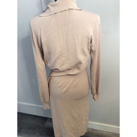 New NWT Cider Khaki Rib Knit Dress Long sleeve V neck Large - Picture 2 of 6